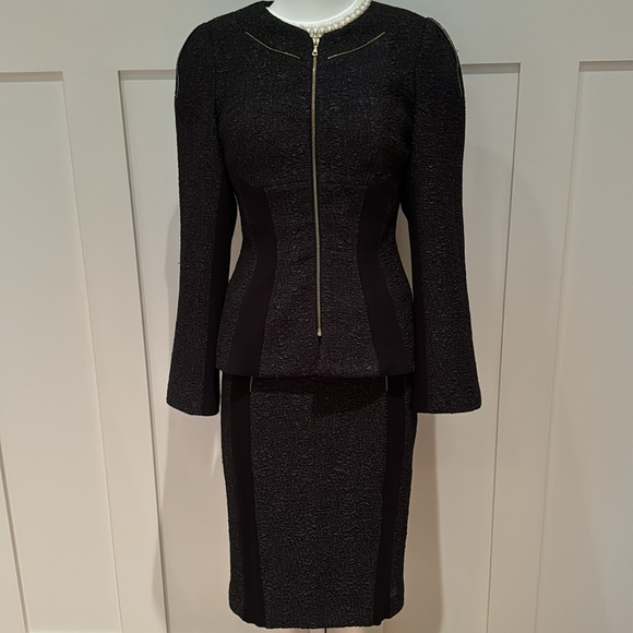 YOANA BARASCHI BLACK TWO PIECE SKIRT SUIT KNIT PANELS ALLOVER ZIPPER DETAILS S - Picture 1 of 15